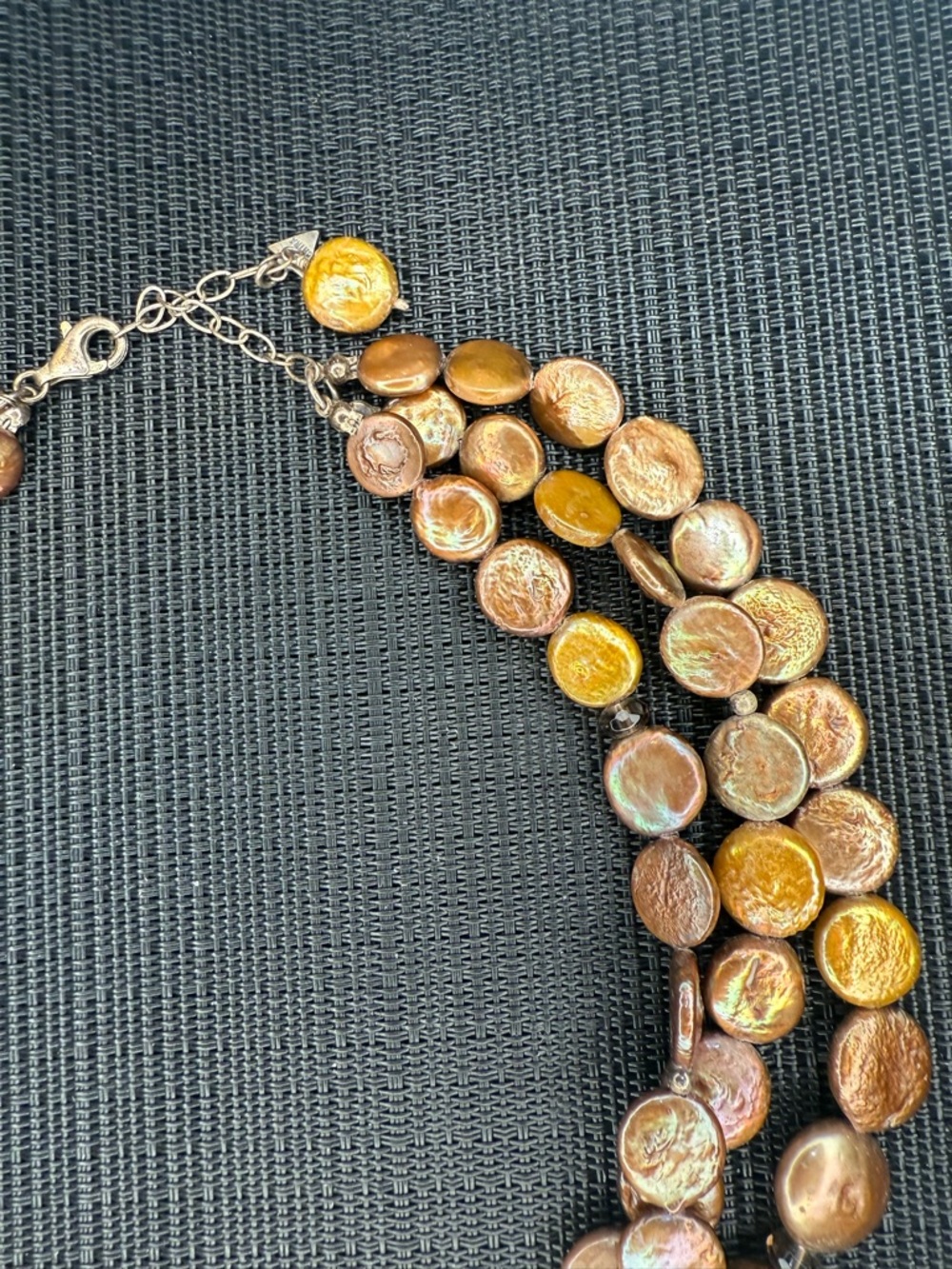 3-Strand Coin Pearl Necklace 925 Sterling Silver Clasp Gold Tone Freshwater Boho - Picture 7 of 16